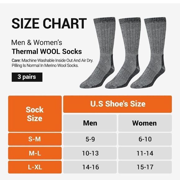 Premium Merino Wool Socks For Men & Women 3 Pair Gray Size Medium/Large - Picture 4 of 7